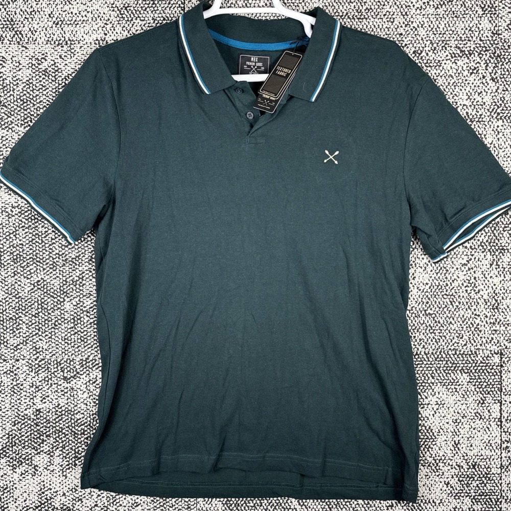 MBX Premium Goods Short Sleeve Polo Shirt‎ Mens XL Green Textured Fabric NEW